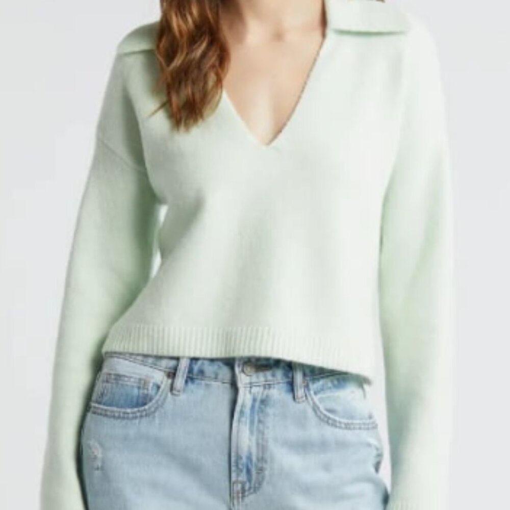V Neck Collared Mint Green Sweater | Open Edit (Nordstrom)